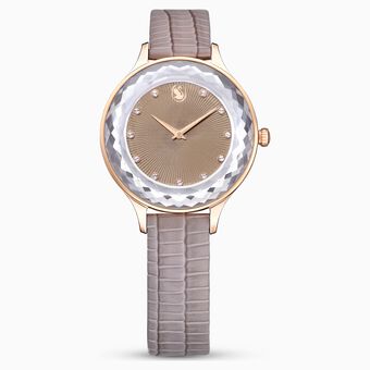 Octea Nova watch, Swiss Made, Leather strap, Beige, Rose gold-tone finish