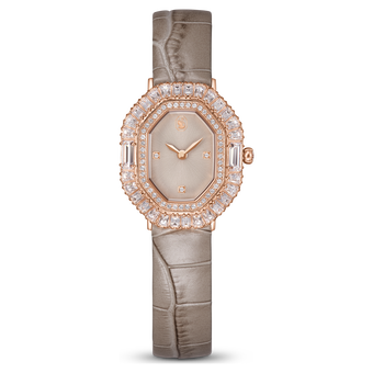 swarovski matrix octagon watch  leather strap  beige  rose gold tone finish