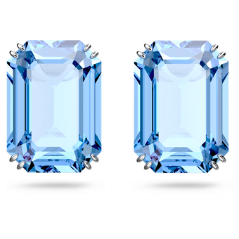swarovski millenia stud earrings  octagon cut crystals  blue  rhodium plated