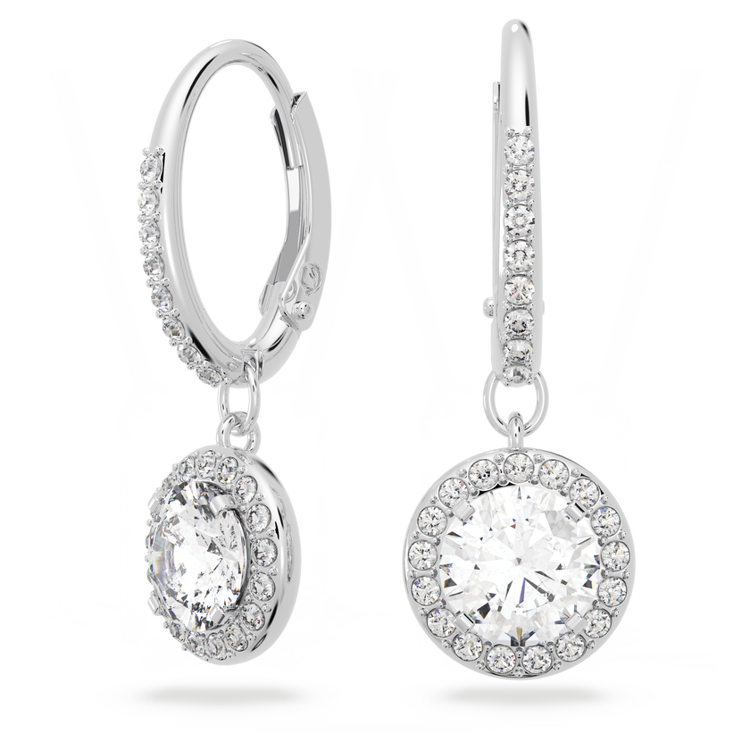 swarovski angelic drop earrings  round cut  white  rhodium plated