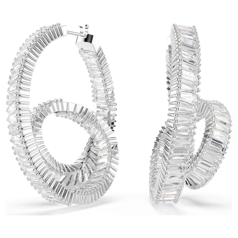 swarovski matrix hoop earrings  baguette cut  ribbon  white  rhodium plated