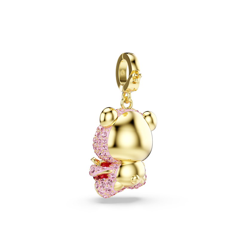 swarovski idyllia charm  mixed cuts  teddy  pink  gold tone plated