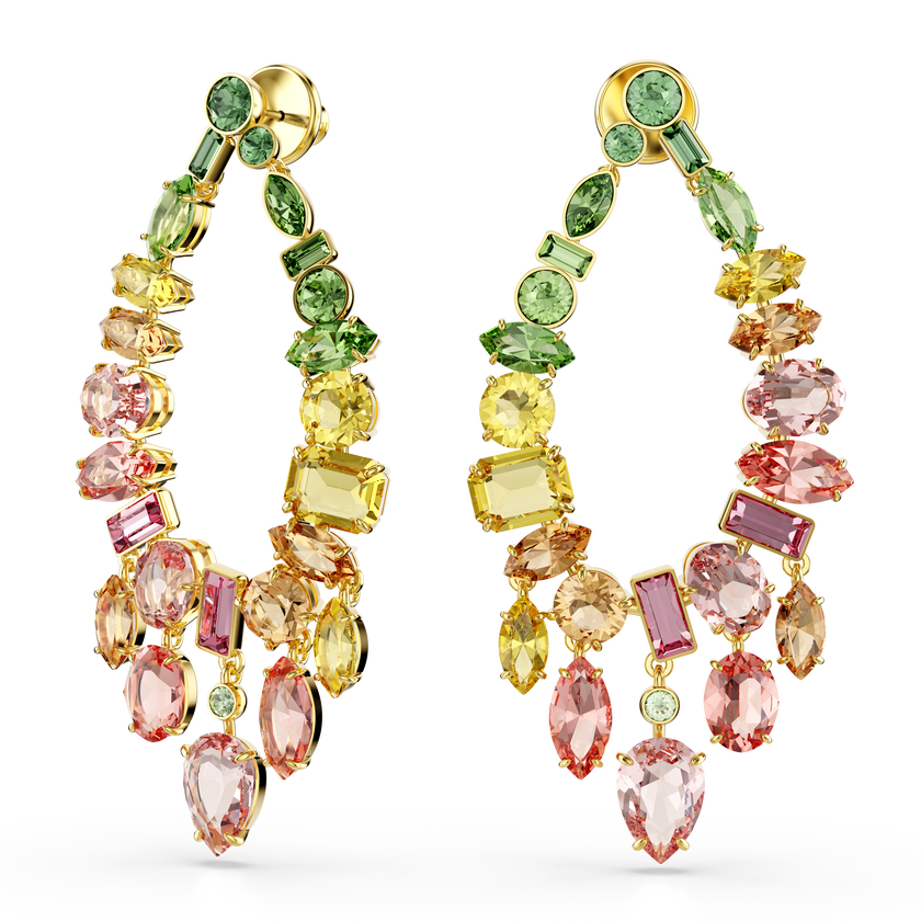 swarovski gema drop earrings  mixed cuts  chandelier  multicolored  gold tone plated