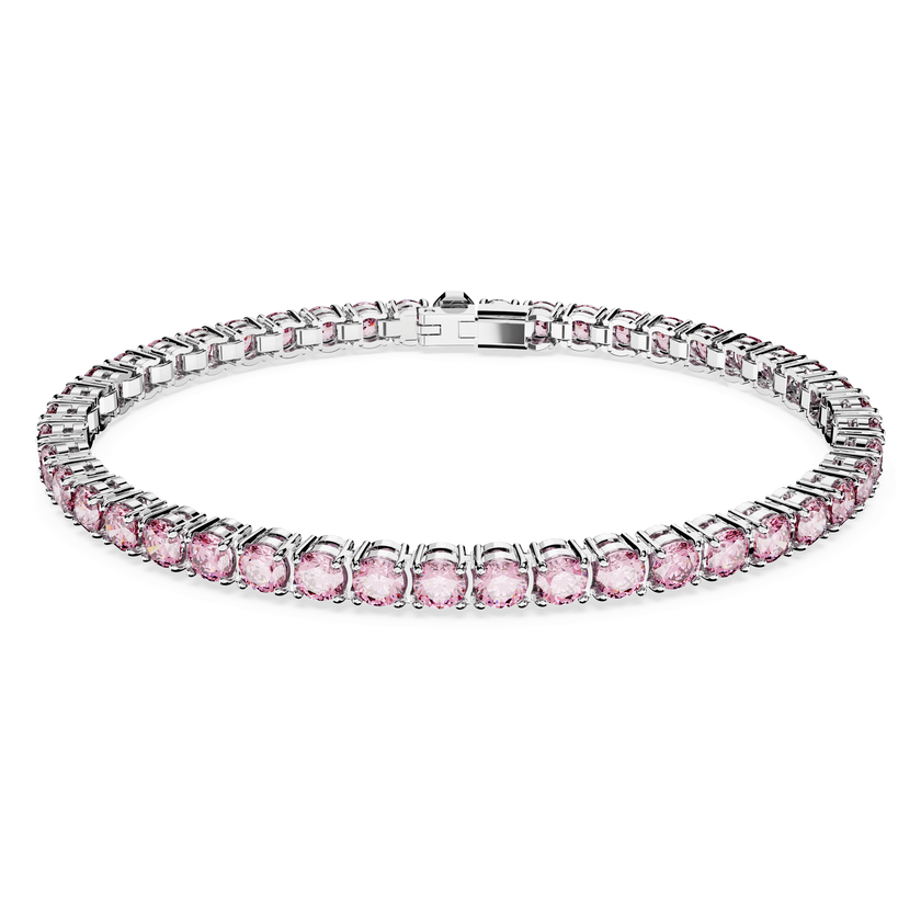 swarovski matrix tennis bracelet  round cut  pink  rhodium plated