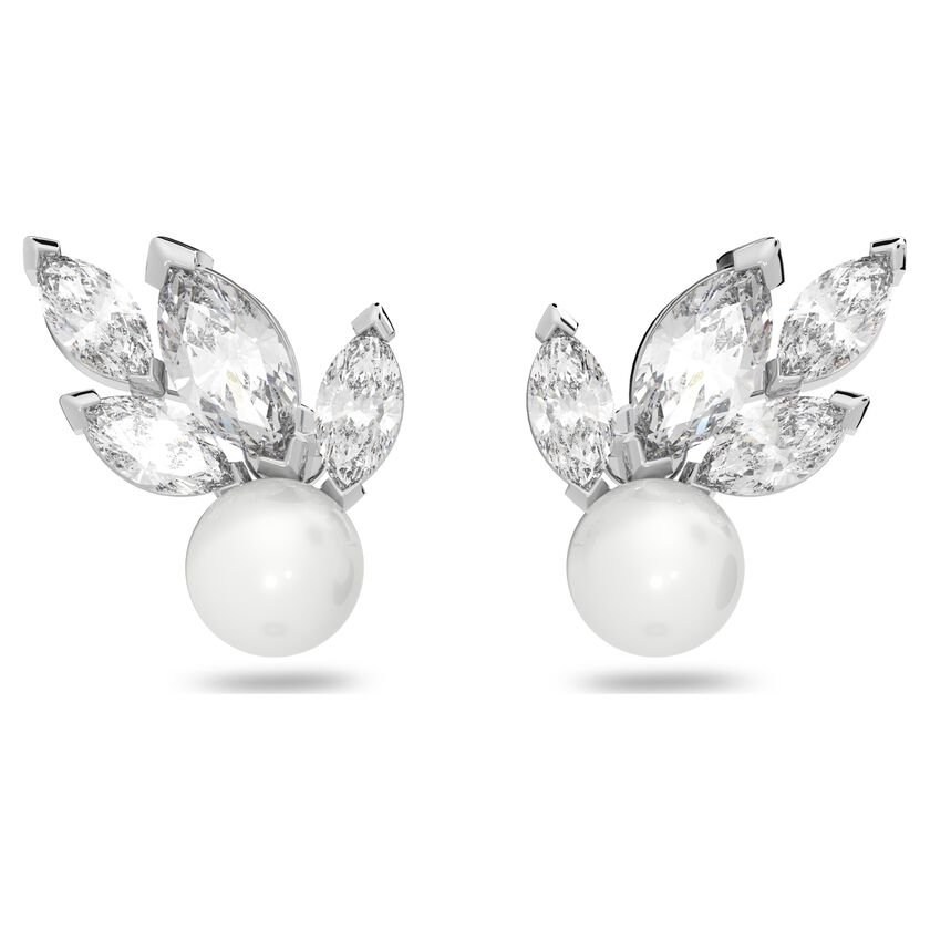 Swarovski Louison Pearl Stud Earrings White, Rhodium plated -5627346 New