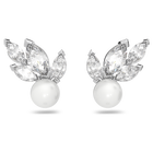Louison Pearl Pierced Earrings, White, Rhodium Plating