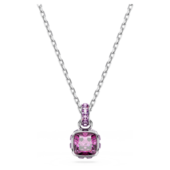 swarovski birthstone pendant square cut february purple rhodium plated