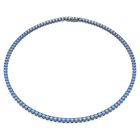 swarovski matrix tennis necklace  round cut  blue  ruthenium plated