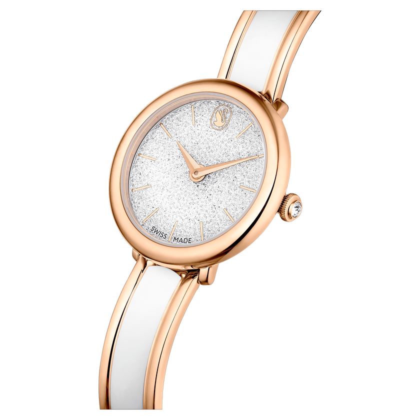swarovski crystalline bangle watch  swiss made  metal bracelet  white  rose gold tone finish
