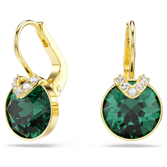 swarovski bella v drop earrings  round cut  green  18k gold finish
