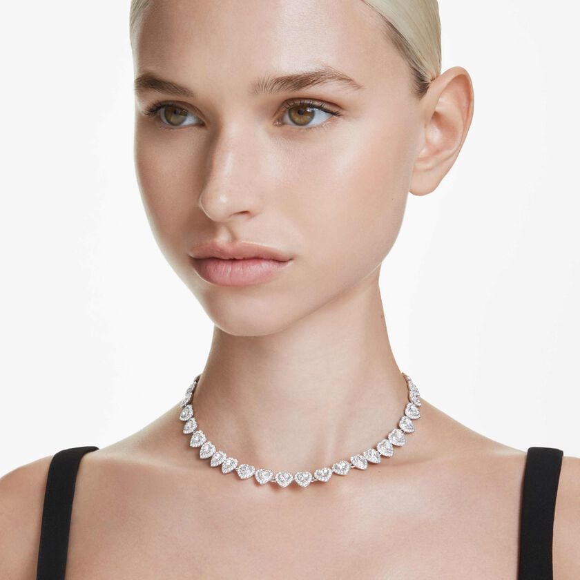 ariana grande x swarovski tennis necklace  mixed cuts  heart  white  rhodium plated