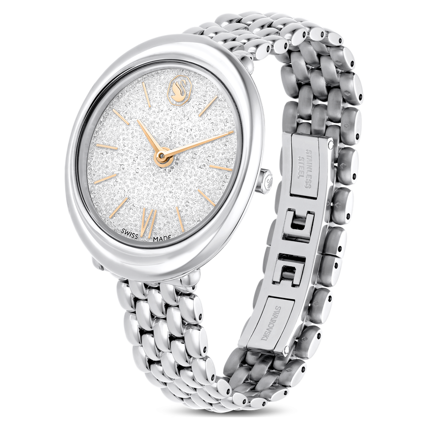 swarovski imber oval watch  swiss made  metal bracelet  silver tone  stainless steel