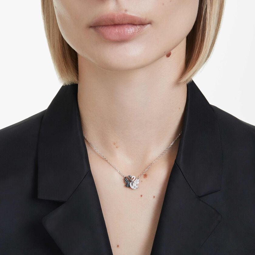 Buy Swarovski Swan pendant, Swan, Black, Rhodium plated