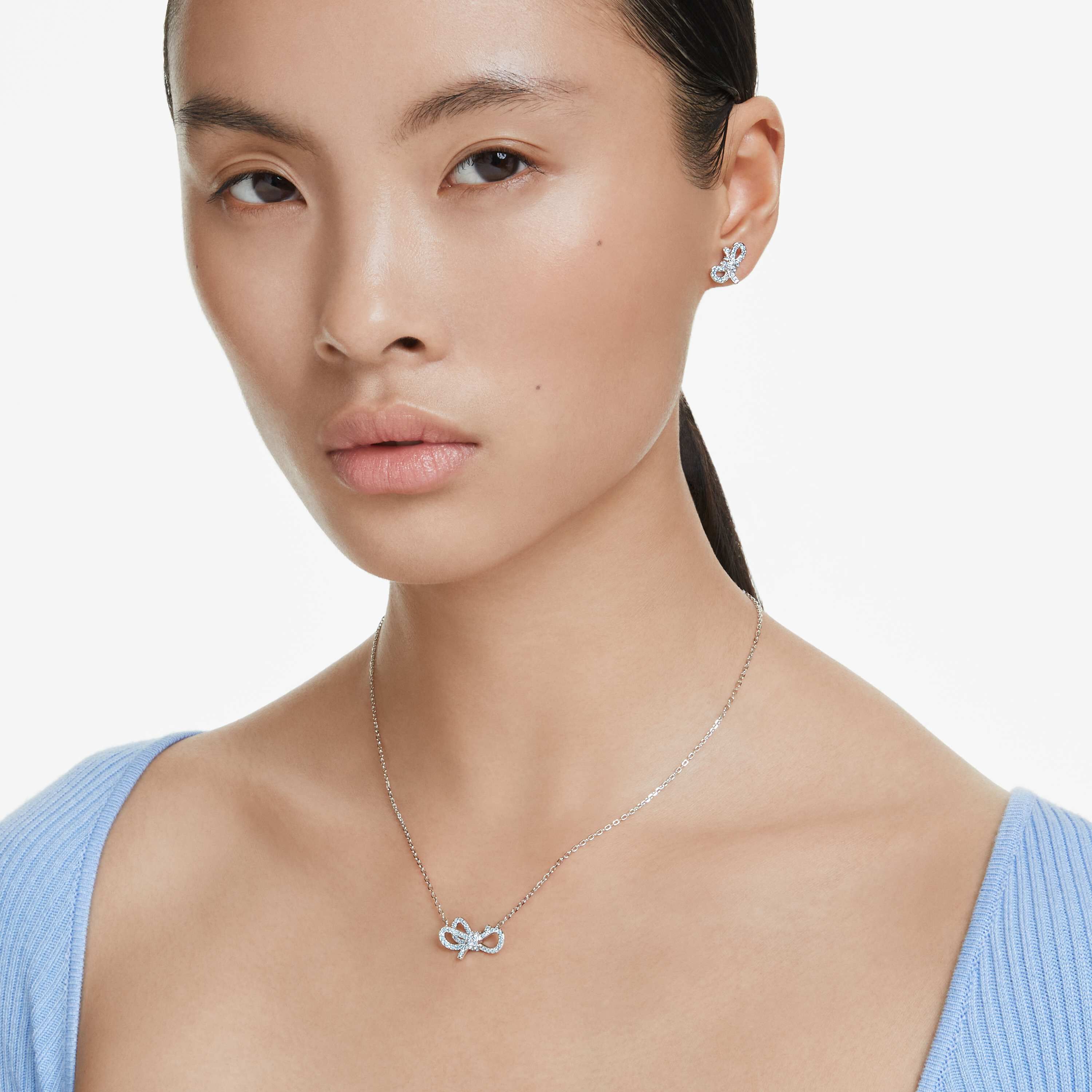 swarovski lifelong bow set  bow  blue  rhodium plated