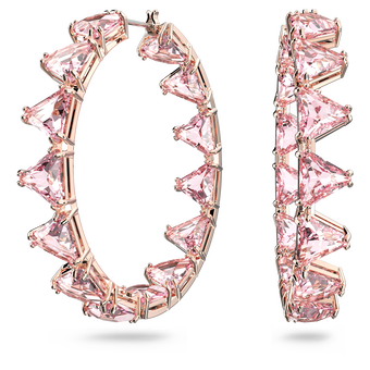 swarovski millenia hoop earrings   triangle cut crystals  pink  rose gold tone plated
