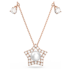 Stella necklace, Crystal pearls, Star, White, Rose gold-tone plated