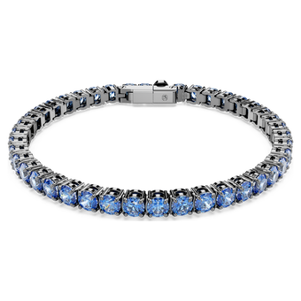 swarovski matrix tennis bracelet  round cut  blue  ruthenium plated