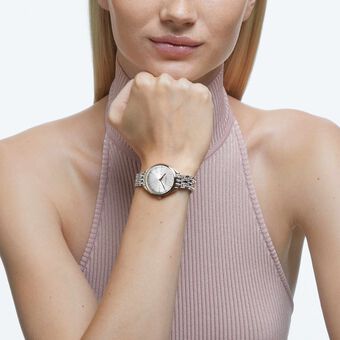 swarovski attract watch  swiss made  pav    crystal bracelet  gold tone  champagne gold tone finish