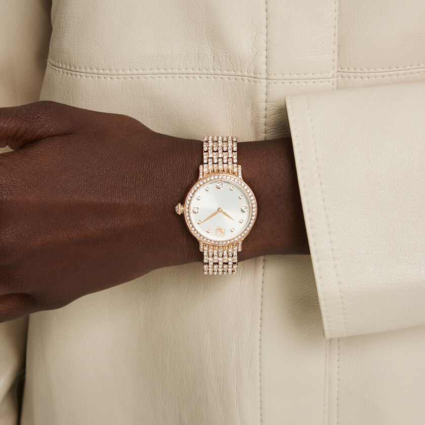 swarovski imber watch  swiss made  metal bracelet  rose gold tone  rose gold tone finish