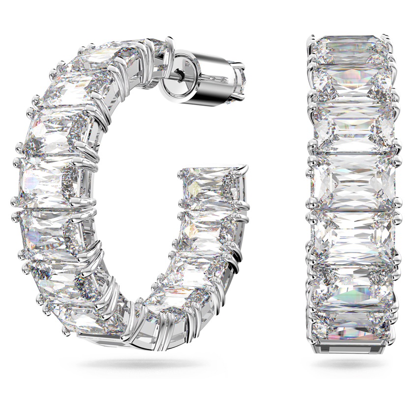 swarovski matrix hoop earrings  octagon cut  white  rhodium plated