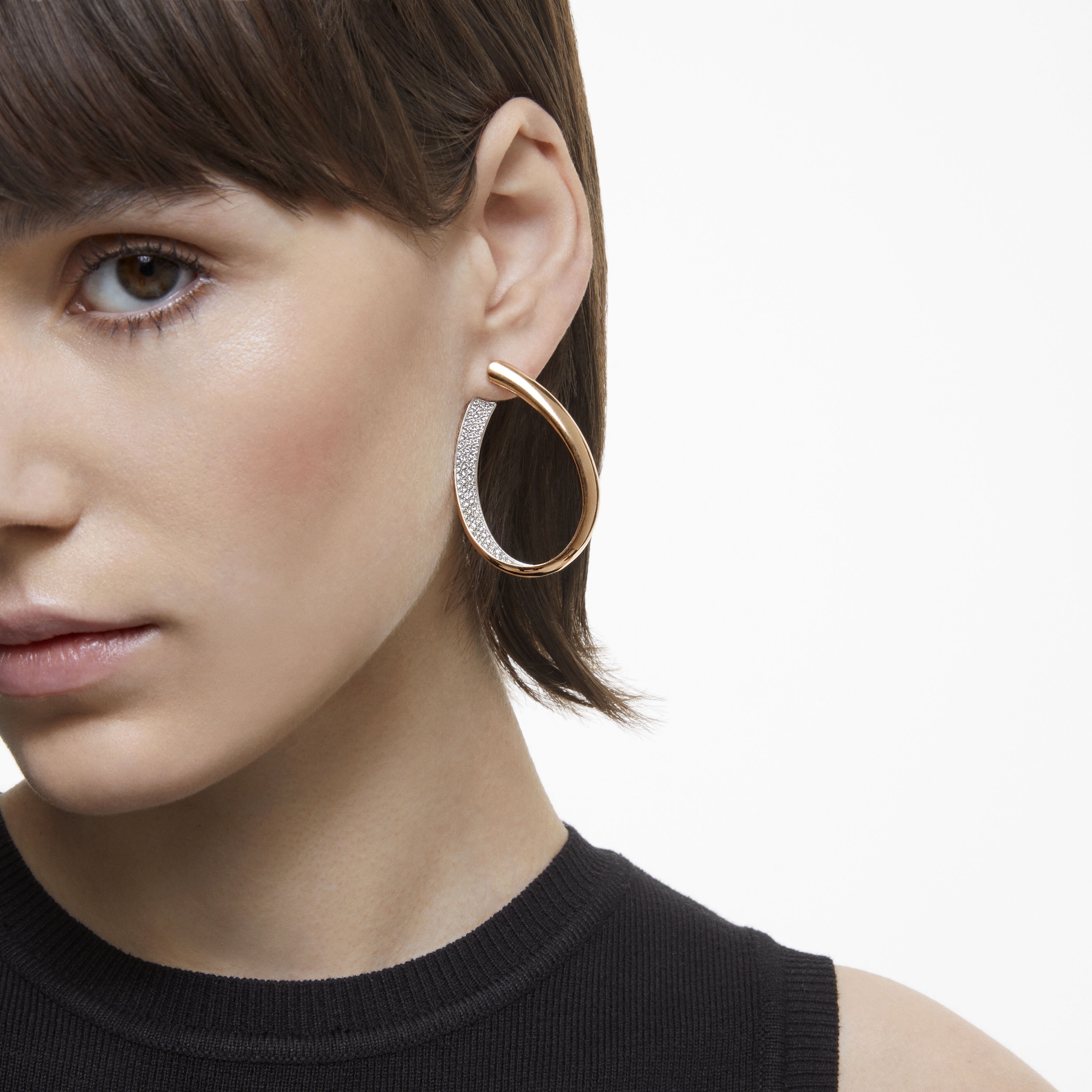 Exist hoop earrings Medium White Rose gold tone plated