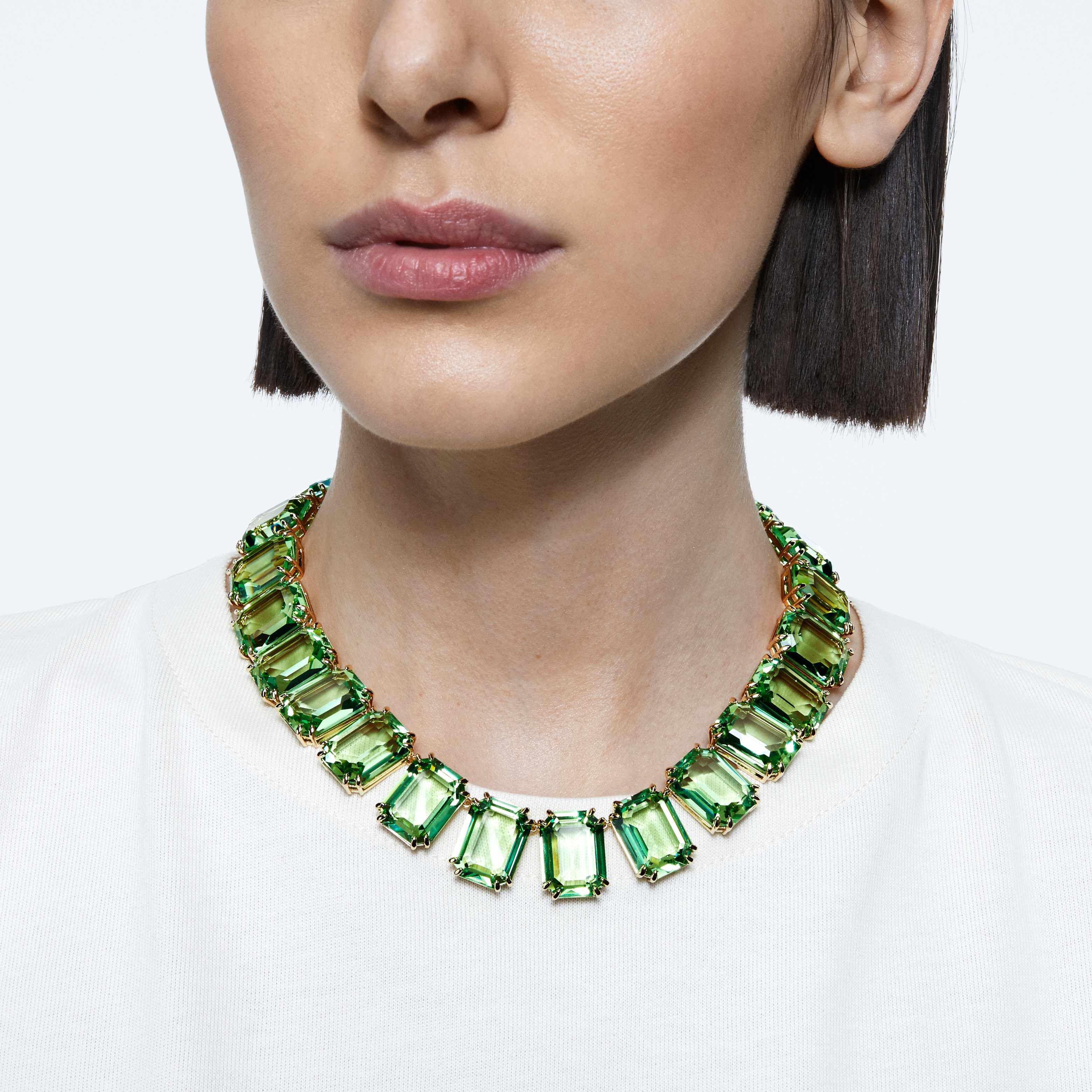 Buy Swarovski Millenia necklace Octagon cut crystals Green Gold tone plated