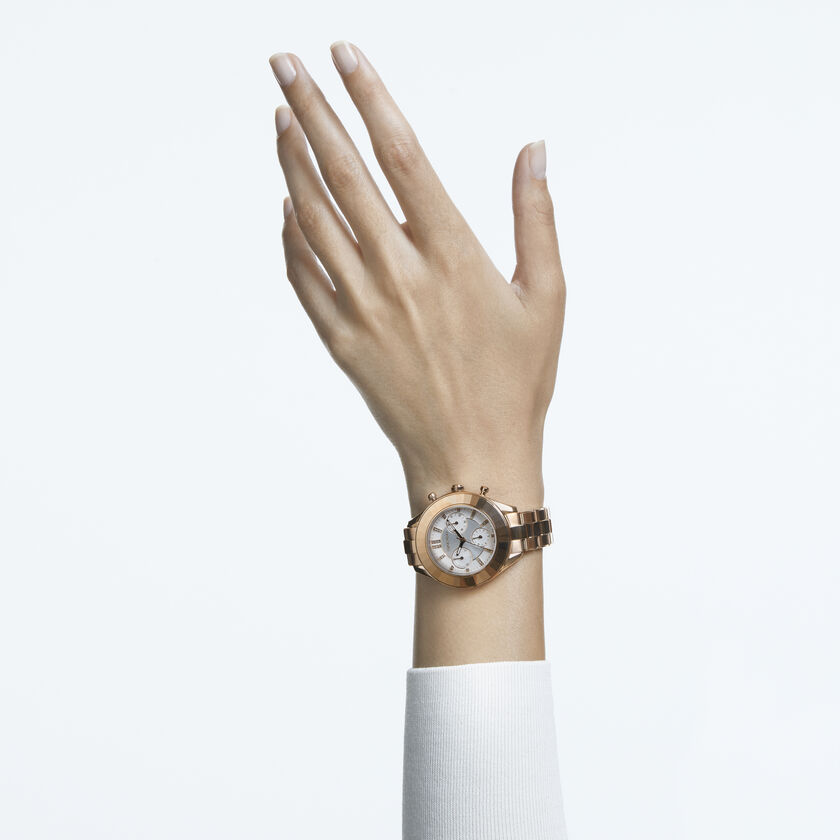 Octea Lux Sport watch, Metal bracelet, White, Rose-gold tone PVD