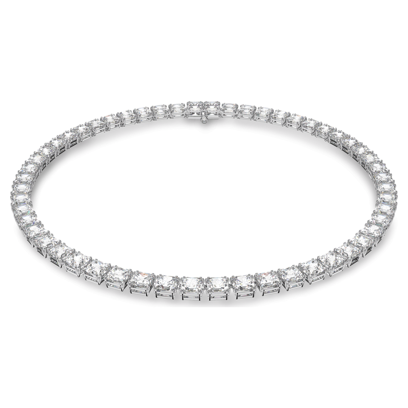 swarovski matrix tennis necklace  square cut  white  rhodium plated