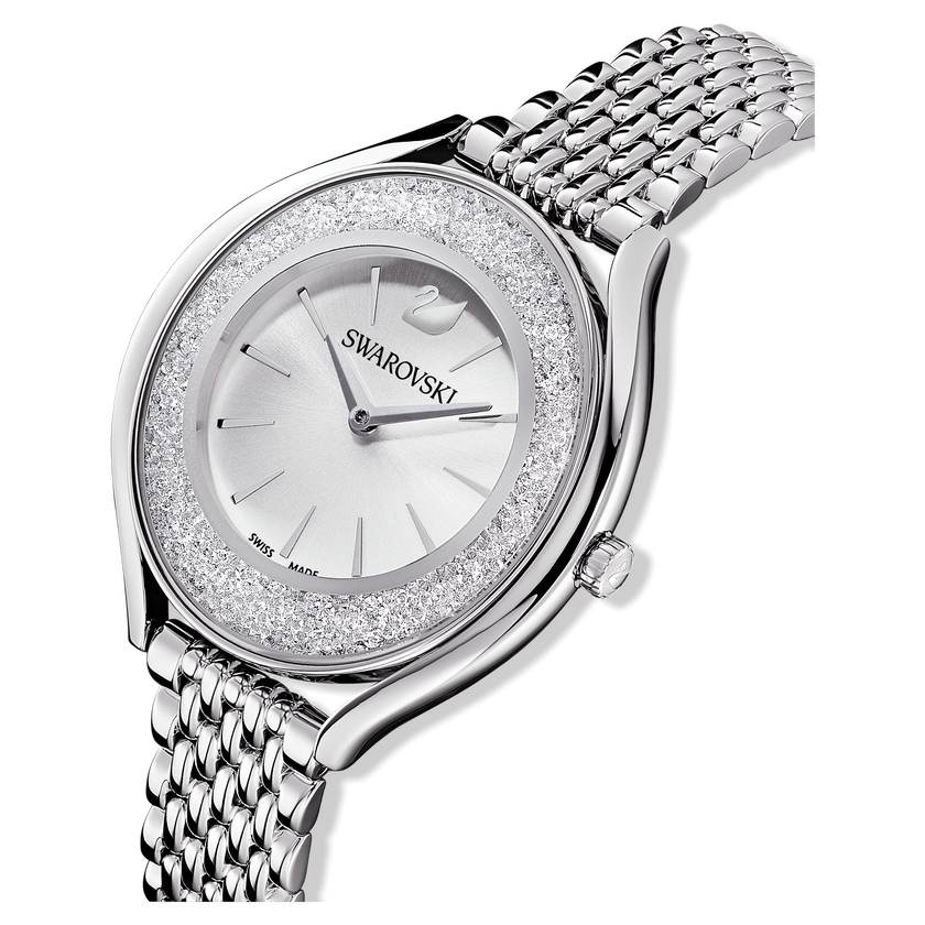 swarovski crystalline aura watch  metal bracelet  silver tone  stainless steel
