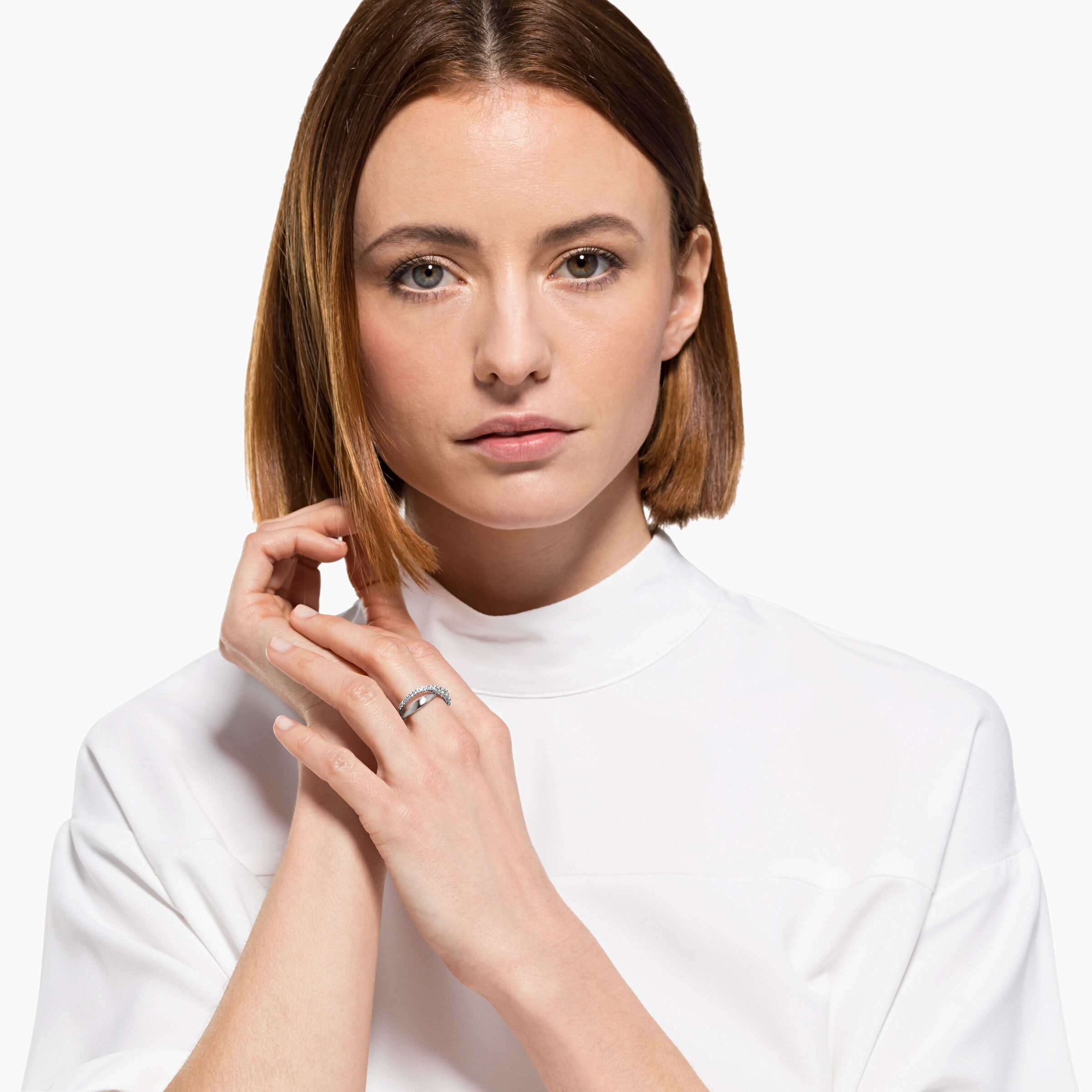 Twist Rows Ring White Rhodium plated