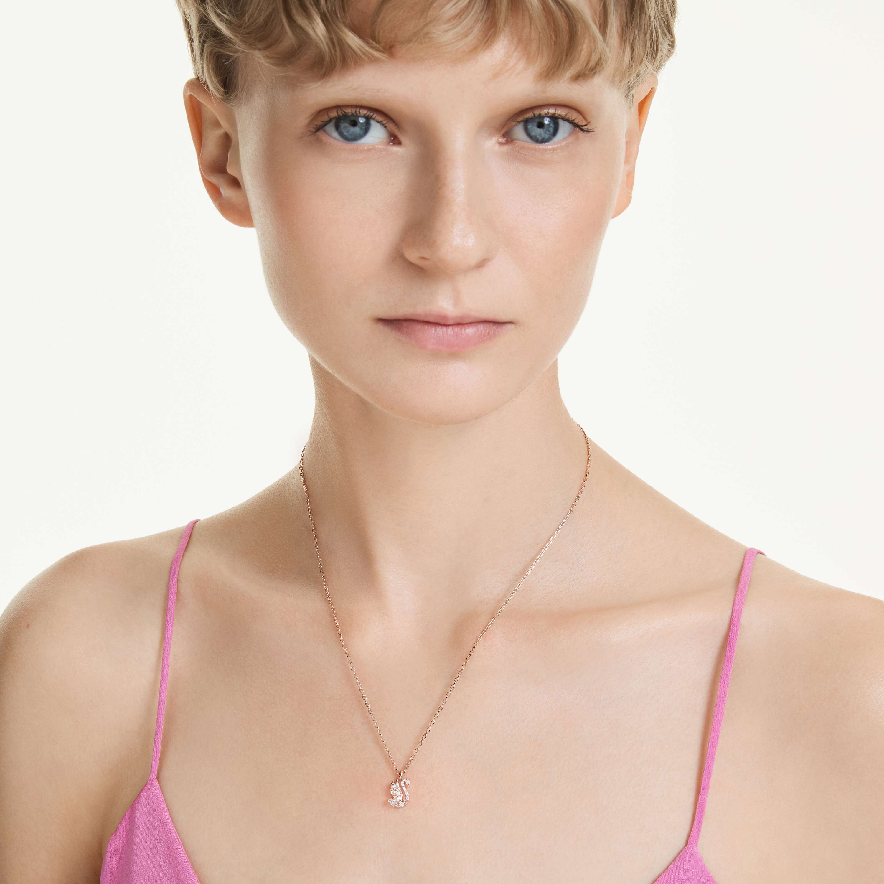 swarovski swan pendant  mixed cuts  swan  white  rose gold tone plated