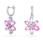 swarovski gema drop earrings mixed cuts flower pink rhodium plated