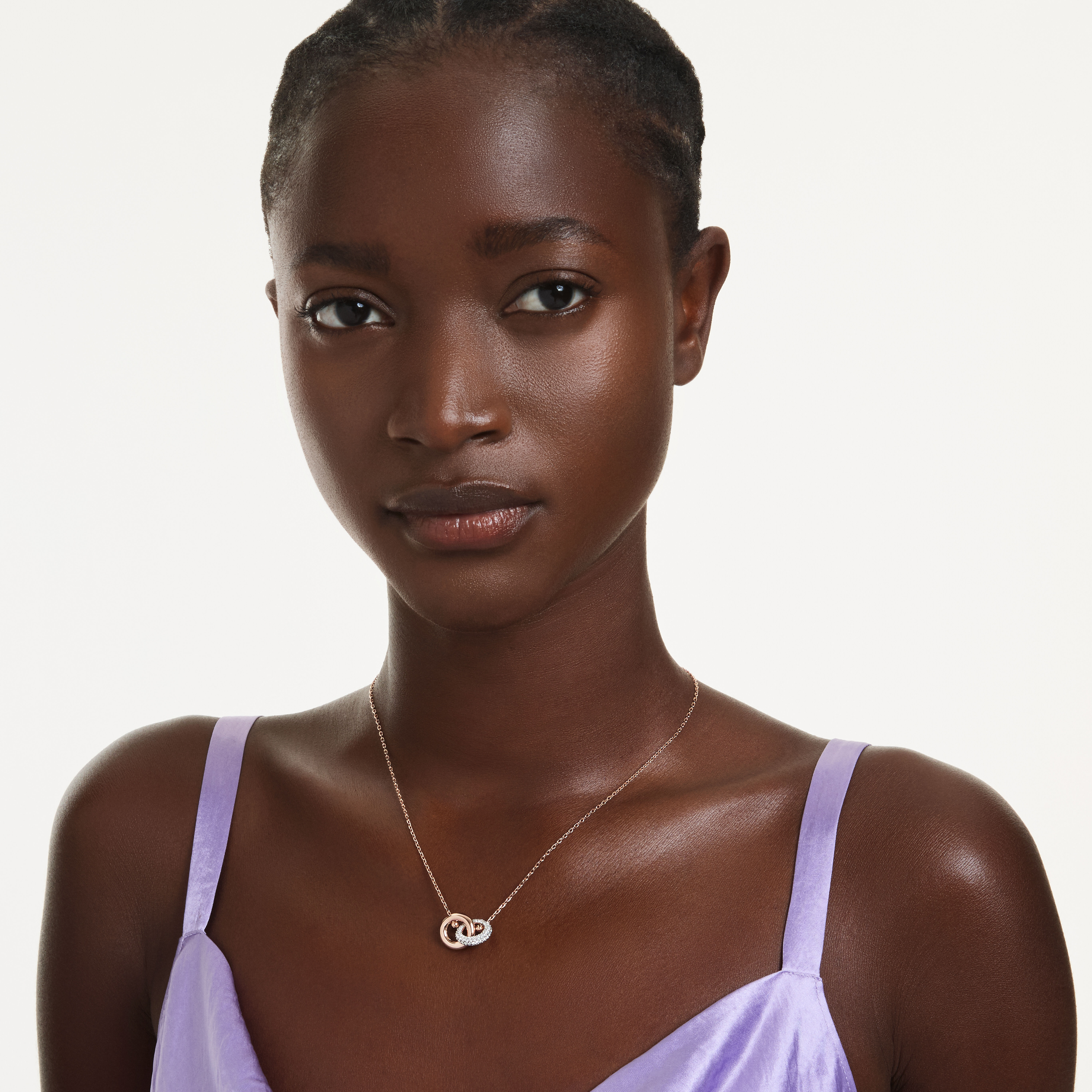 swarovski dextera pendant  round cut  white  rose gold tone plated