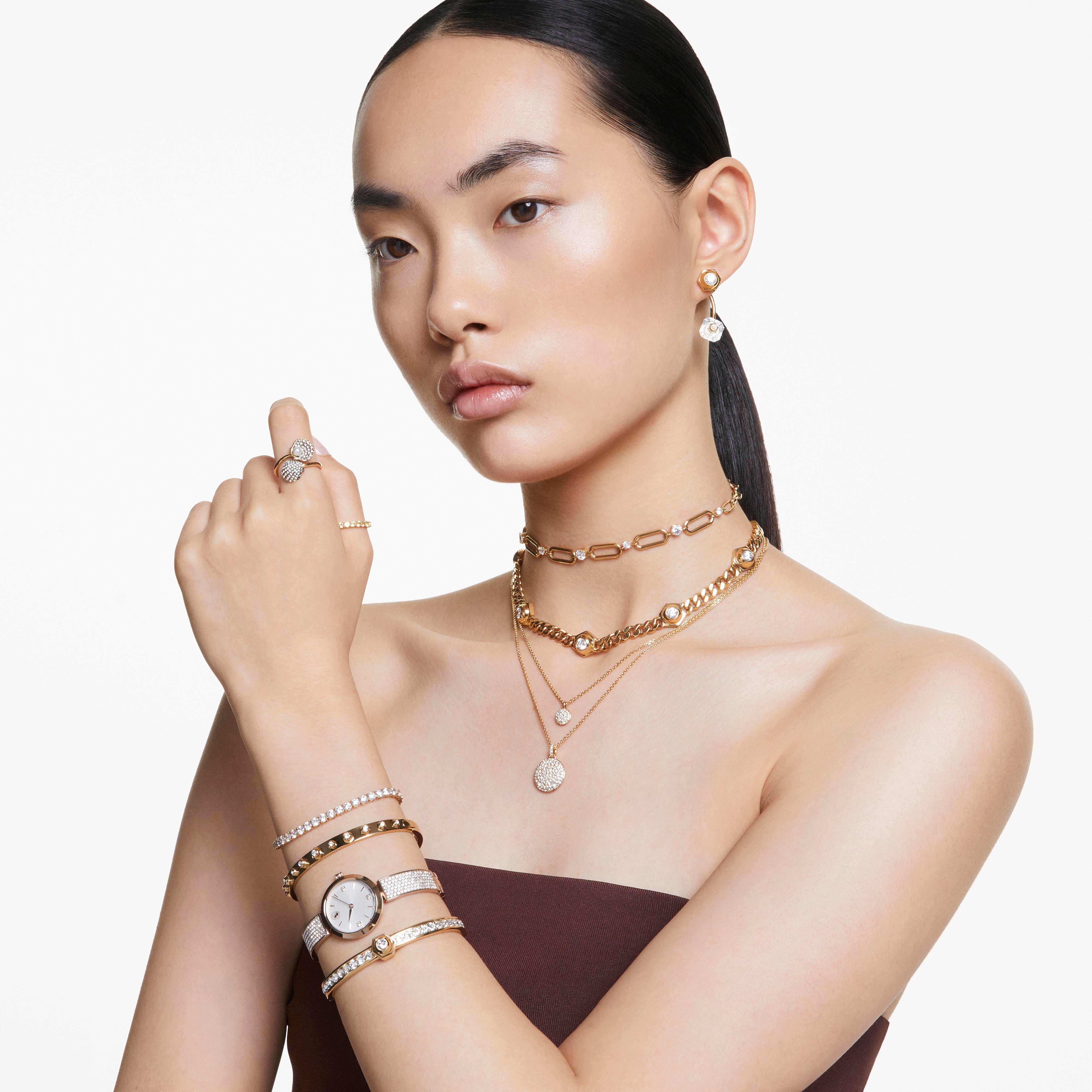 swarovski sublima layered pendant  white  gold tone plated