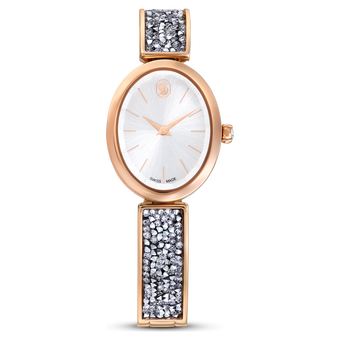 swarovski crystal rock oval watch swiss made metal bracelet silver tone rose gold tone finish