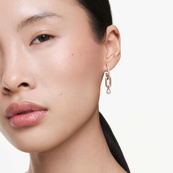 swarovski constella drop earrings  crystal pearl  round cut  white  18k rose gold finish
