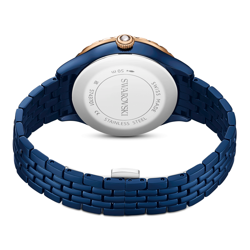 swarovski octea moon watch  swiss made  metal bracelet  blue  blue finish