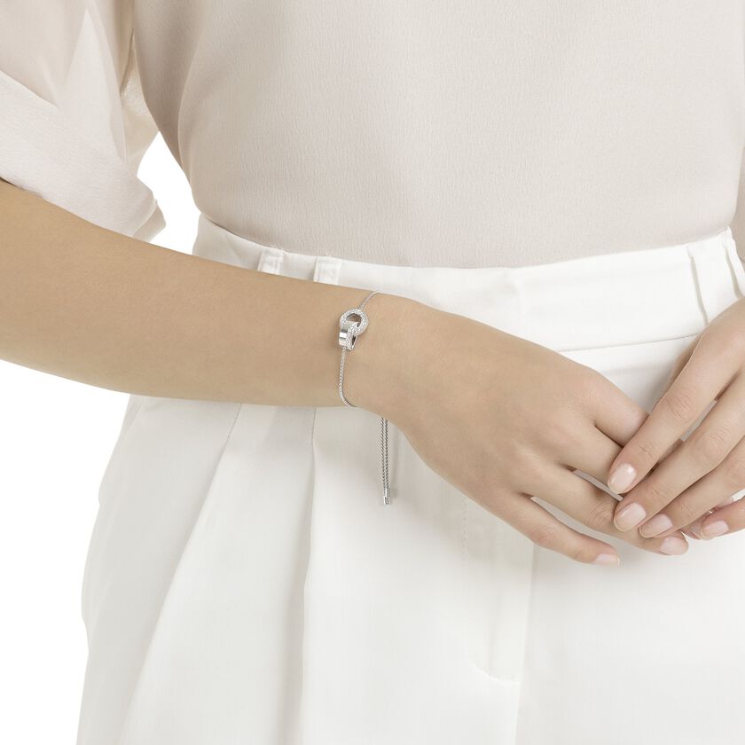 swarovski hollow bracelet  interlocking loop  white  rhodium plated