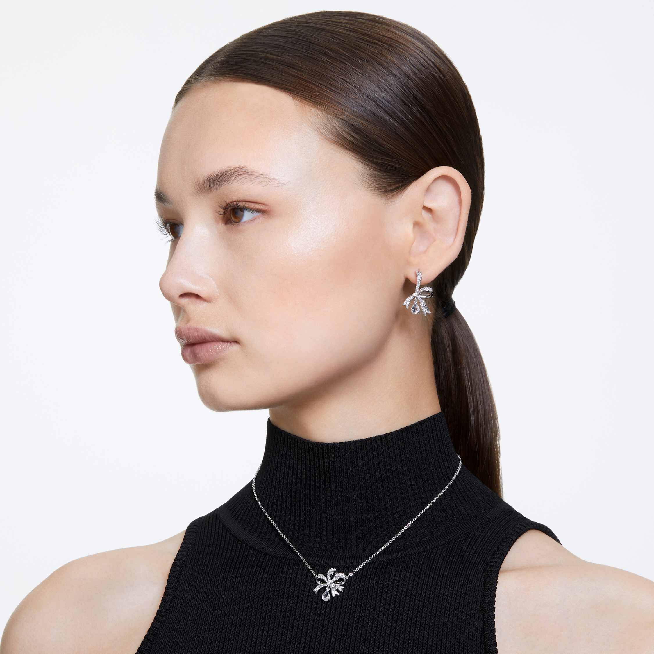 swarovski hyperbola set  bow  white  rhodium plated