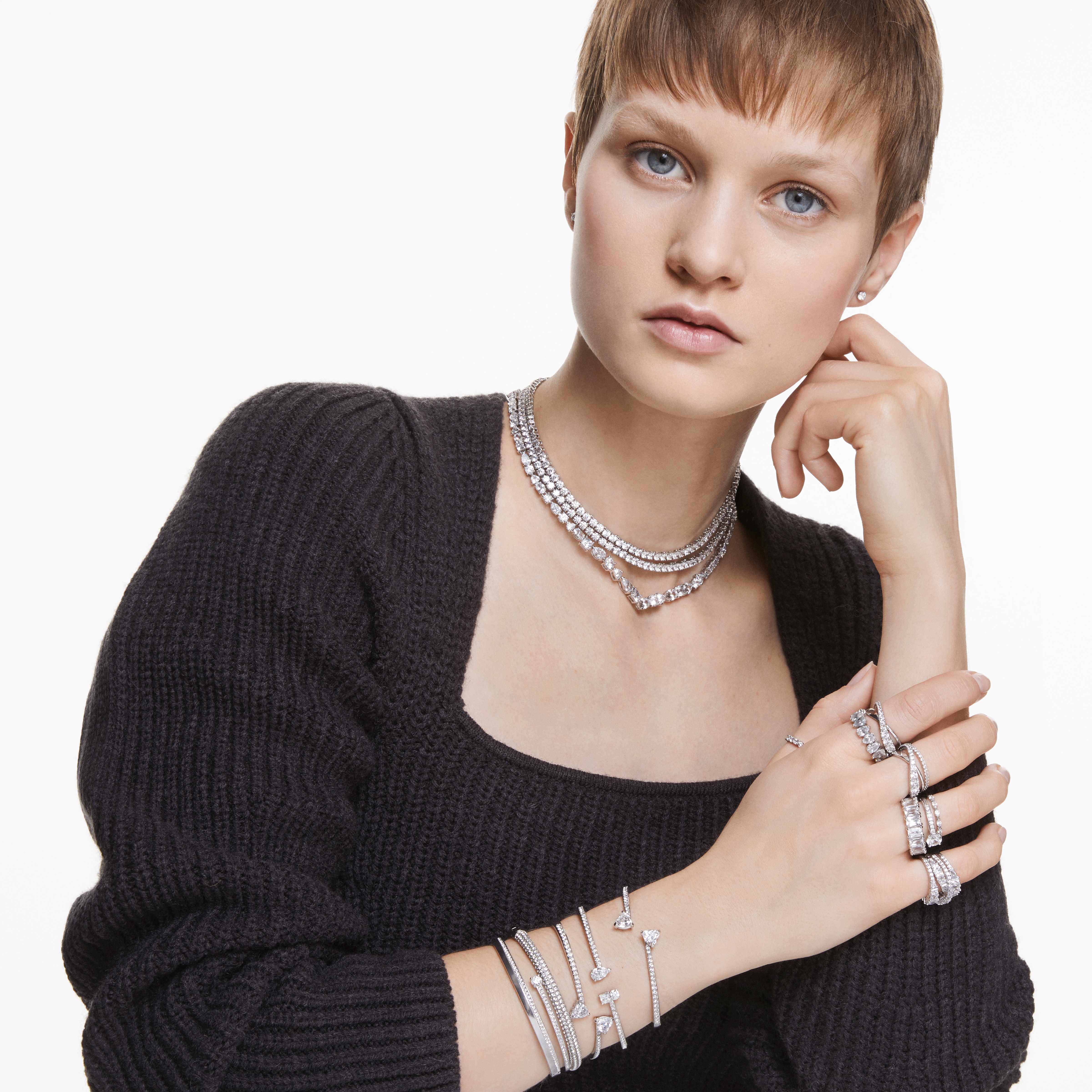 swarovski matrix vittore ring  drop cut  white  rhodium plated