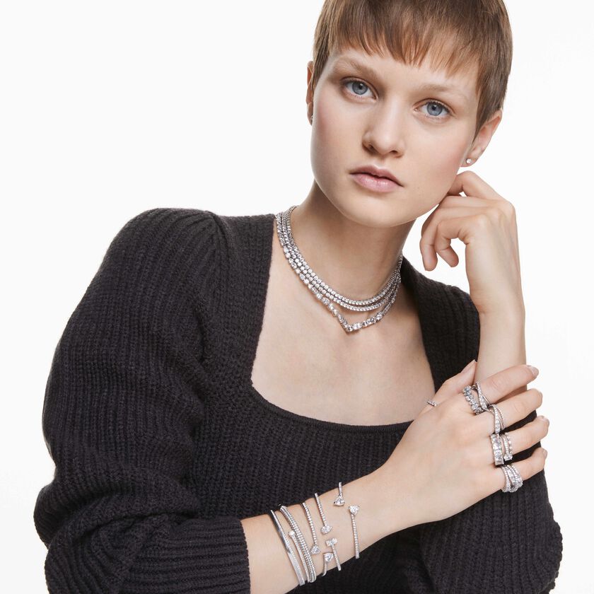 swarovski matrix vittore ring  drop cut  white  rhodium plated