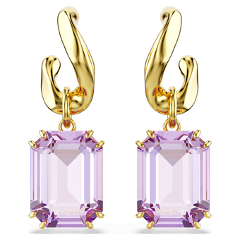 swarovski millenia drop earrings octagon cut purple gold tone plated