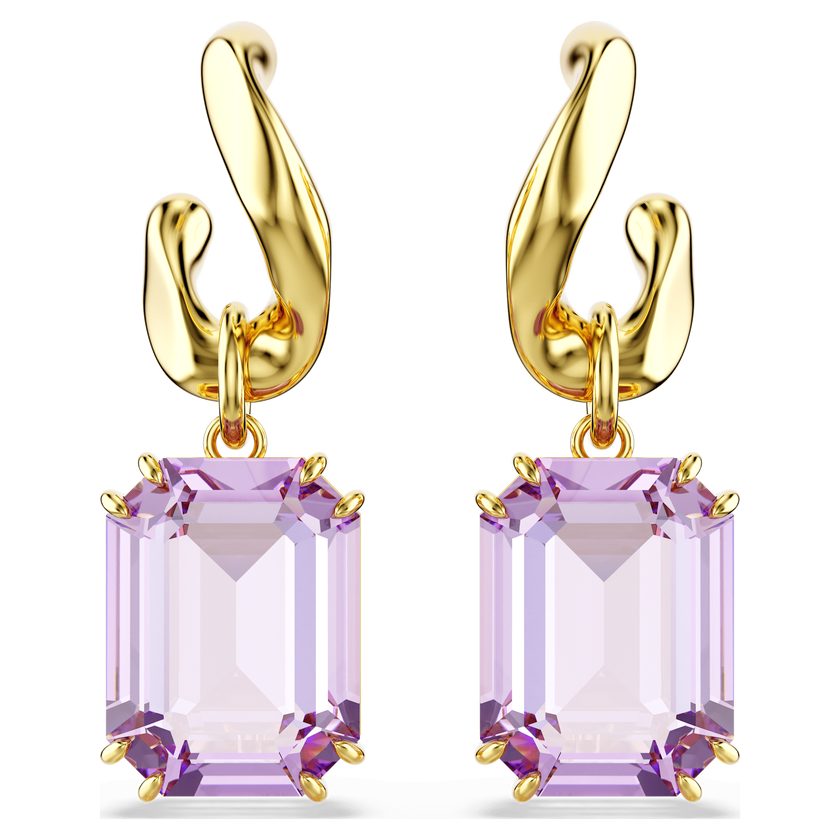 swarovski millenia drop earrings  octagon cut  purple  gold tone plated