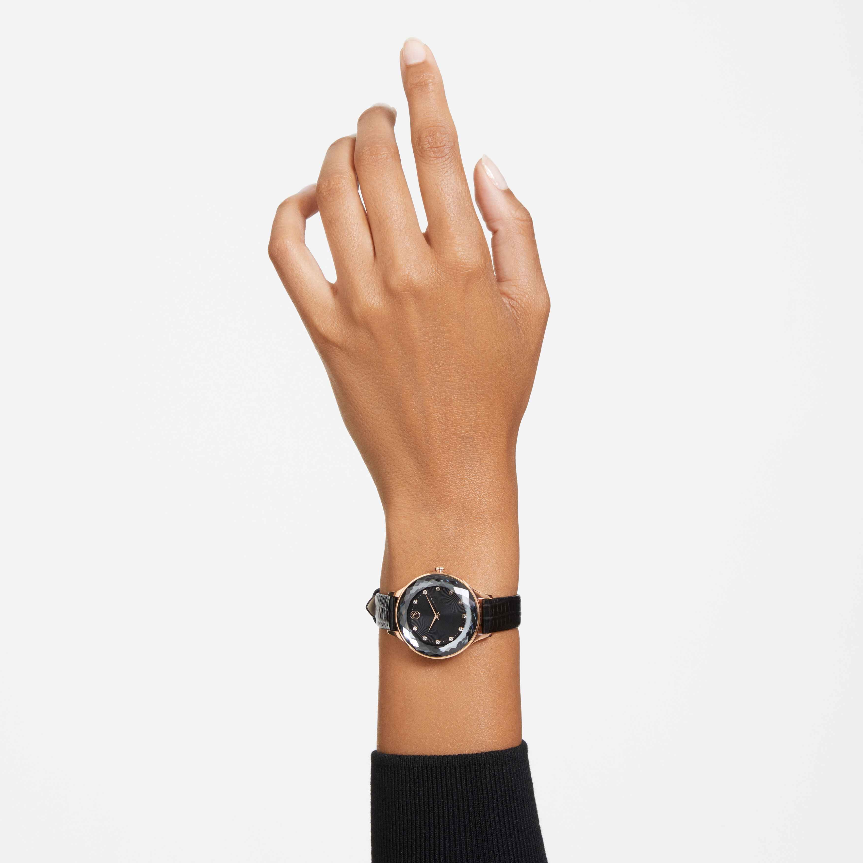 Buy Swarovski Octea Nova watch Swiss Made Leather strap Black Rose gold tone finish