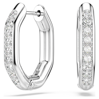 swarovski dextera hoop earrings  octagon shape  round cut  white  rhodium plated
