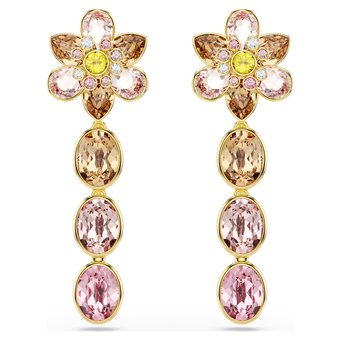 swarovski idyllia drop earrings  mixed cuts  flower  multicolored  gold tone plated