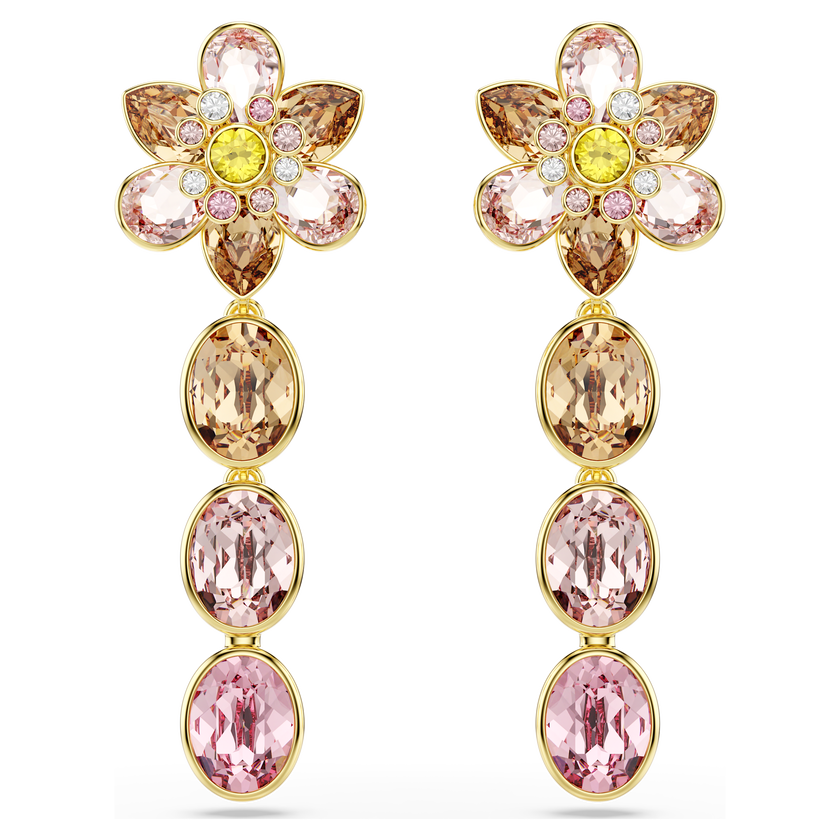swarovski idyllia drop earrings  mixed cuts  flower  multicolored  gold tone plated