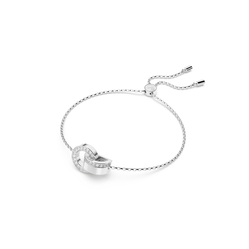 swarovski hollow bracelet  interlocking loop  white  rhodium plated