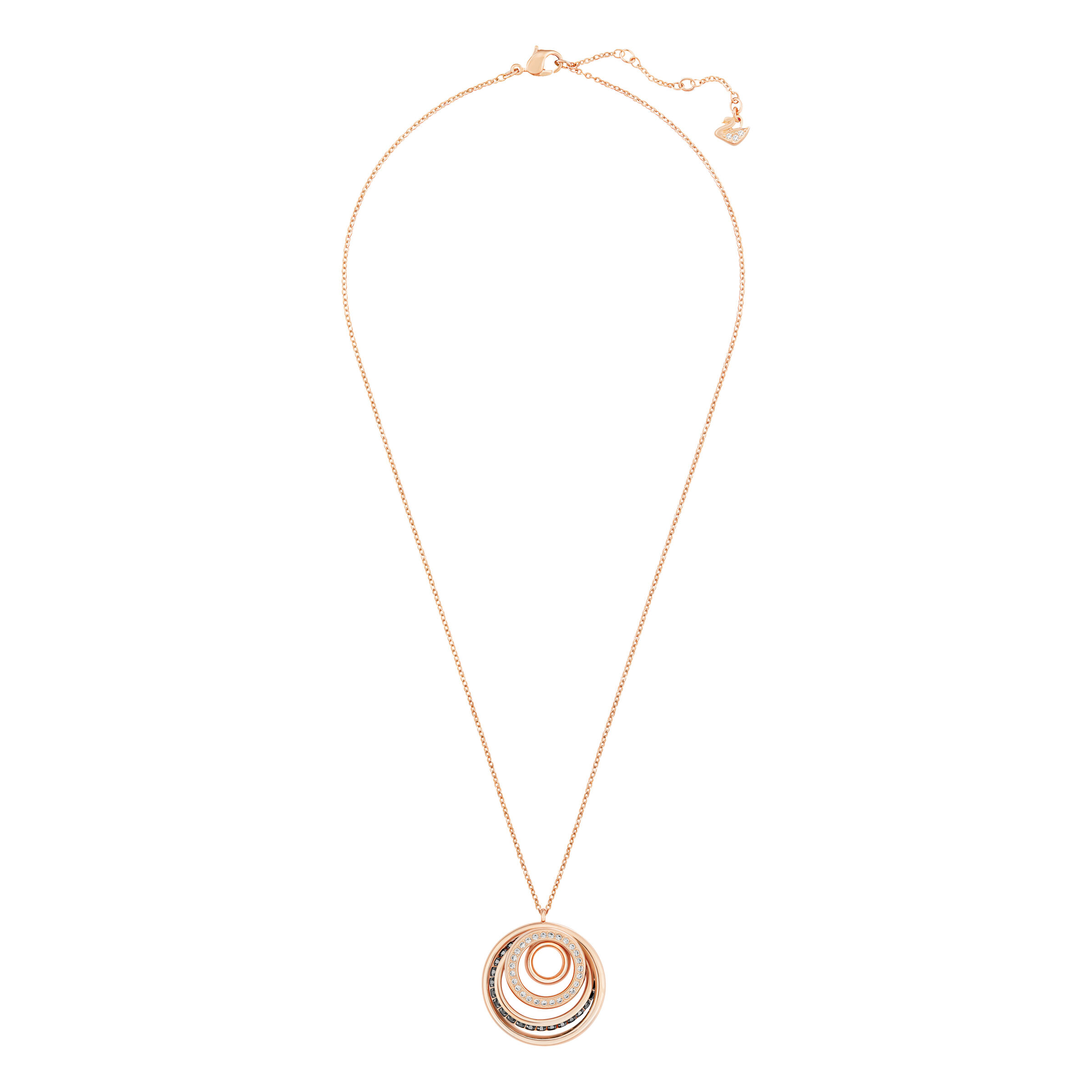 swarovski dynamic pendant  round shape  gray  rose gold tone plated