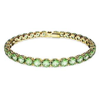 swarovski matrix tennis bracelet  round cut  green  gold tone plated